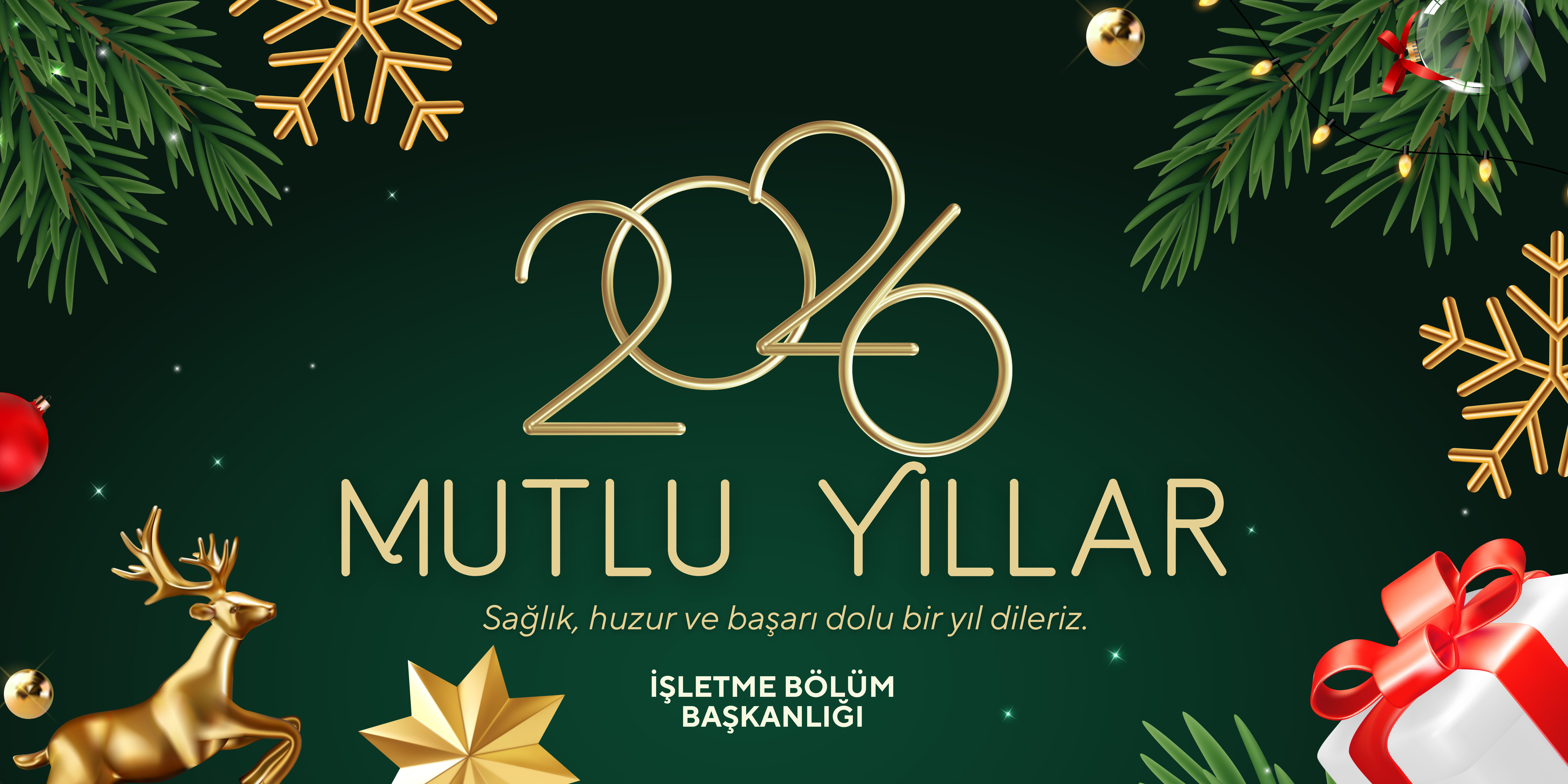  Yeşil Klasik 2026 Yeni Yıl Kutlama Yatay Banner
